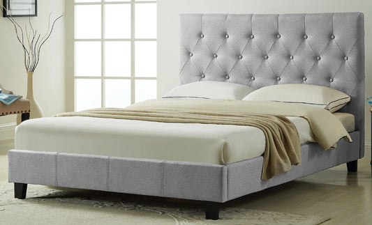 QUEEN SIZE- (2366 LIGHT GREY)- BUTTON TUFTED- FABRIC BED FRAME- WITH SLATS- INVENTORY CLEARANCE