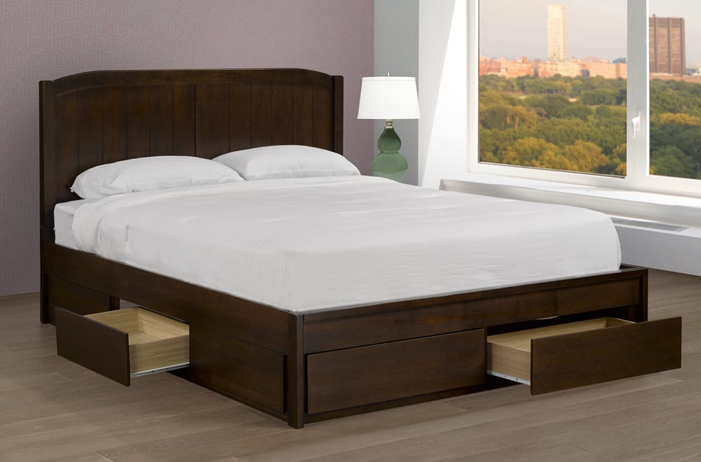 QUEEN SIZE- (2372 BROWN)- WOOD BED FRAME- WITH DRAWERS- out of stock