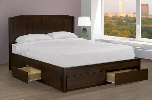 DOUBLE (FULL) SIZE- (2372 BROWN)- WOOD BED FRAME- WITH DRAWERS