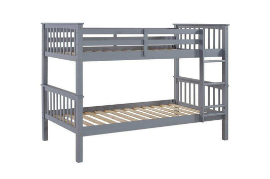 TWIN/ TWIN- (2500 GREY)- WOOD BUNK BED- WITH SLATS