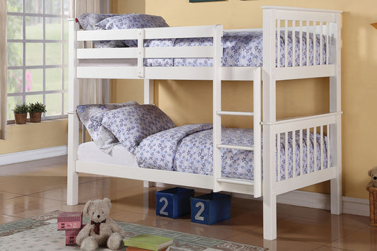 TWIN/ TWIN- (2500 WHITE)- WOOD BUNK BED- WITH SLATS