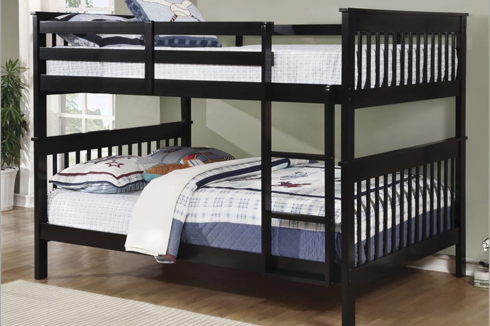 DOUBLE/ DOUBLE- (2502 ESPRESSO)- WOOD BUNK BED- out of stock until october 19, 2024