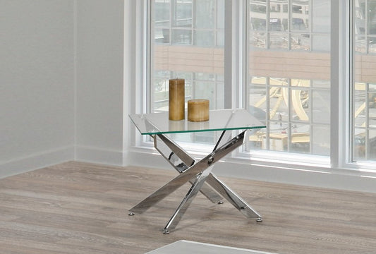 (2576 CHROME)- GLASS ACCENT SIDE TABLE- INVENTORY CLEARANCE