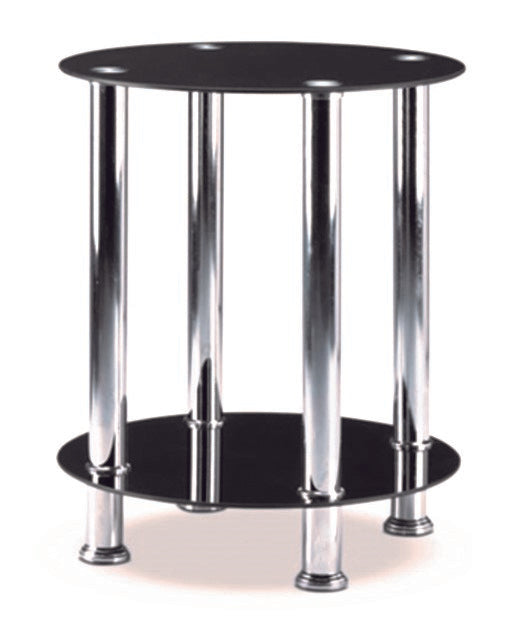 (2600 BLACK)- GLASS ACCENT SIDE TABLE- WITH SHELF- INVENTORY CLEARANCE