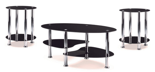 (2600 BLACK- 3)- GLASS COFFEE TABLE- WITH 2 SIDE TABLES- INVENTORY CLEARANCE