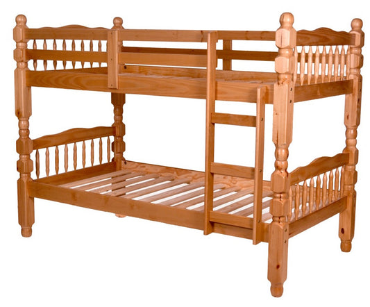 TWIN/ TWIN- (2600 OAK)- SOLID WOOD- 3" POSTS- BUNK BED- WITH SLATS