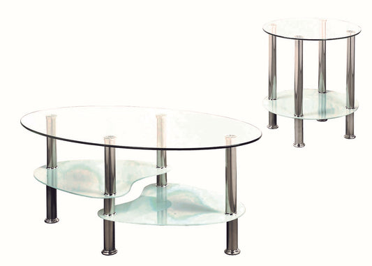 (2605 WHITE- 4)- GLASS- COFFEE TABLE + SIDE TABLE- INVENTORY CLEARANCE