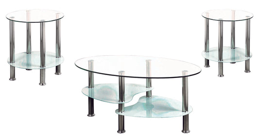 (2605 WHITE- 3)- GLASS COFFEE TABLE- WITH 2 SIDE TABLES- INVENTORY CLEARANCE