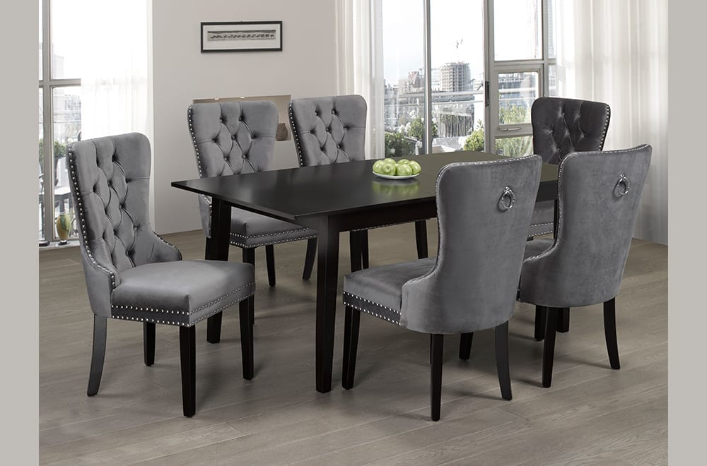 (3009-246 GREY- 7)- WOOD- DINING TABLE WITH 6 CHAIRS
