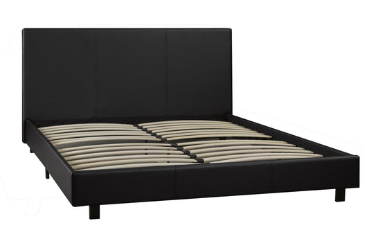 DOUBLE (FULL) SIZE- (3032 BLACK)- LEATHER- BED FRAME- WITH SLATS