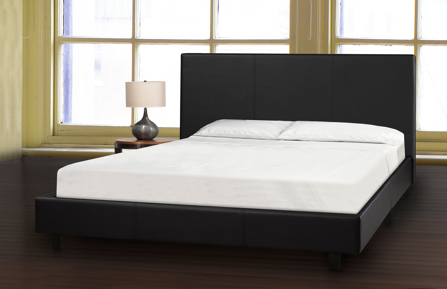 DOUBLE (FULL) SIZE- (3032 BLACK)- LEATHER- BED FRAME- WITH SLATS