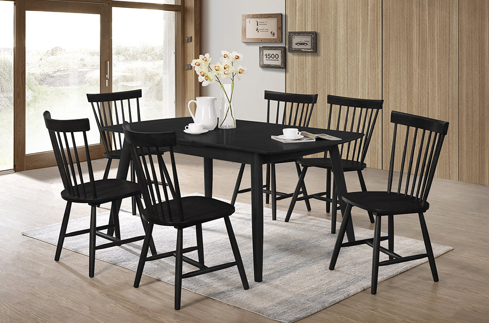 (3056-3055) BLACK SOLID WOOD 7 PC. DINING SET WITH BLACK SOLID WOOD CHAIRS