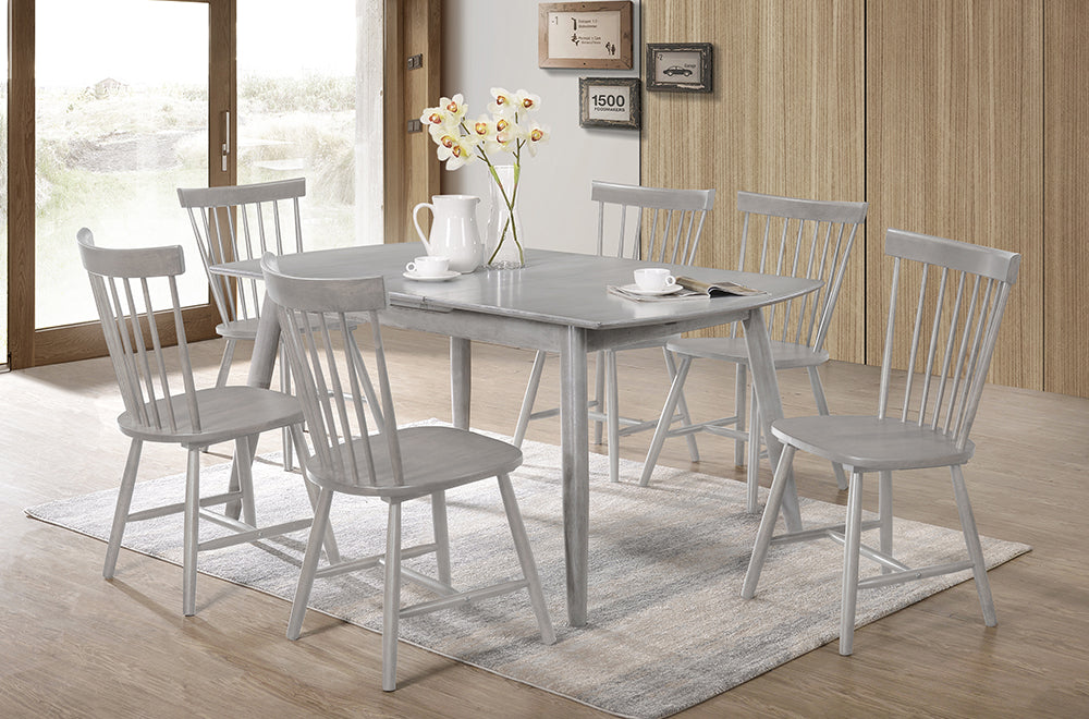 (3056-3055) GREY SOLID WOOD 7 PC. DINING SET WITH GREY SOLID WOOD CHAIRS