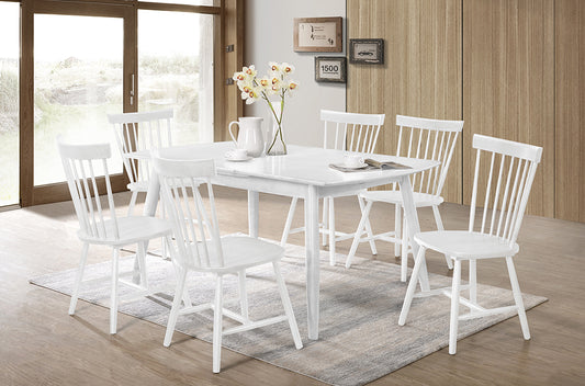 (3056-3055) WHITE SOLID WOOD 7 PC. DINING SET WITH WHITE SOLID WOOD CHAIRS