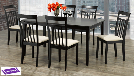 (3107- 3105 ESPRESSO- 7)- WOOD- DINING TABLE- WITH 6 CHAIRS