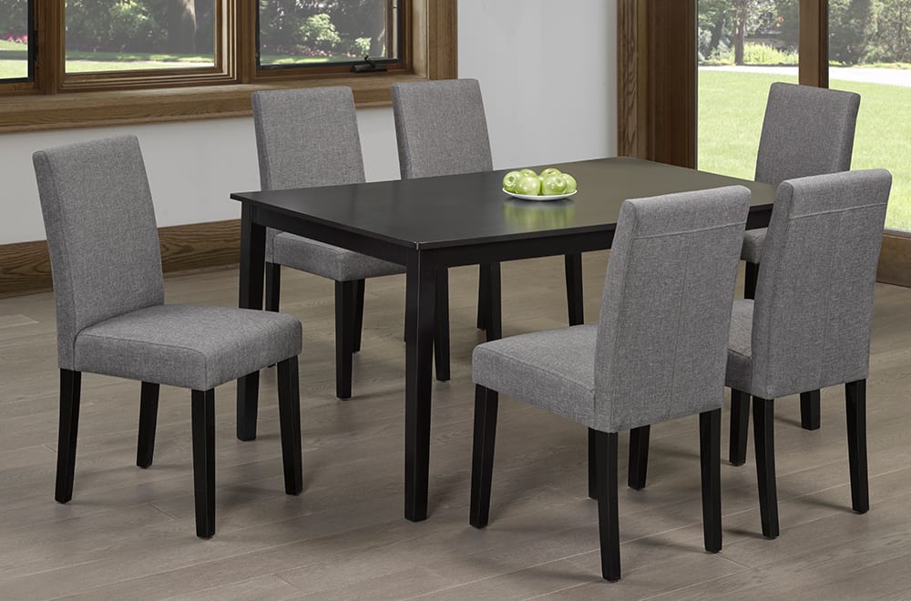 (3107- 250 GREY- 7)- WOOD- DINING TABLE- WITH 6 CHAIRS- OUT OF STOCK UNTIL AUGUST 17, 2023
