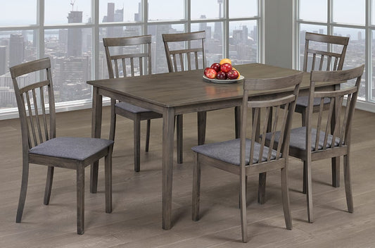 (3117- 3115 GREY- 7)- WOOD DINING TABLE- WITH 6 CHAIRS- OUT OF STOCK UNTIL APRIL 10, 2024