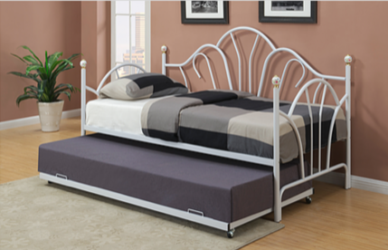 TWIN (SINGLE) SIZE- (318 WHITE)- METAL DAY BED- (WITHOUT TRUNDLE)