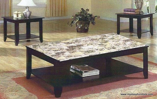 (3218 ESPRESSO)- MARBLE LOOK- COFFEE TABLE- WITH 2 SIDE TABLES