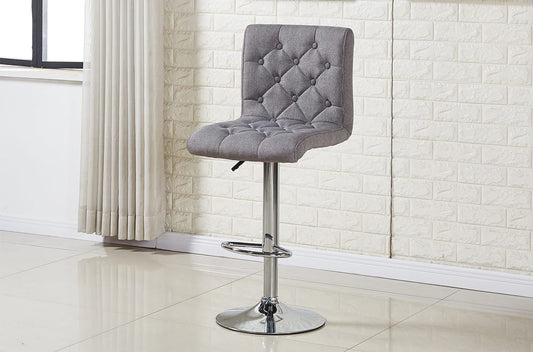 (3280 GREY)- BUTTON TUFTED- FABRIC BAR STOOL- INVENTORY CLEARANCE- ONLY 2 AVAILABLE UNTIL NOVEMBER 8, 2023