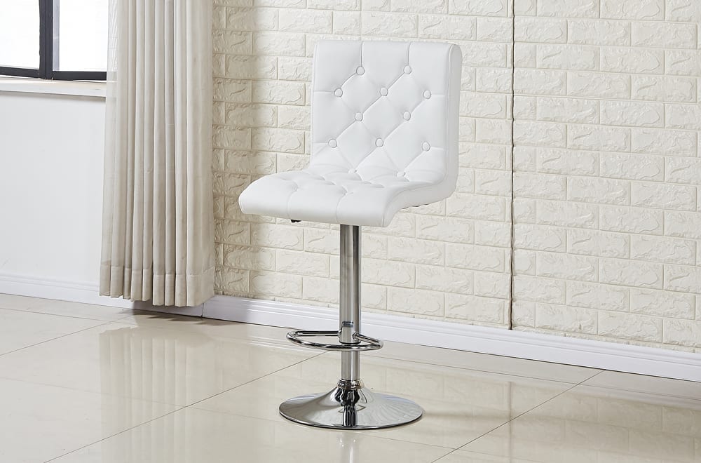 (3280 WHITE)- BUTTON TUFTED- LEATHER BAR STOOL- INVENTORY CLEARANCE