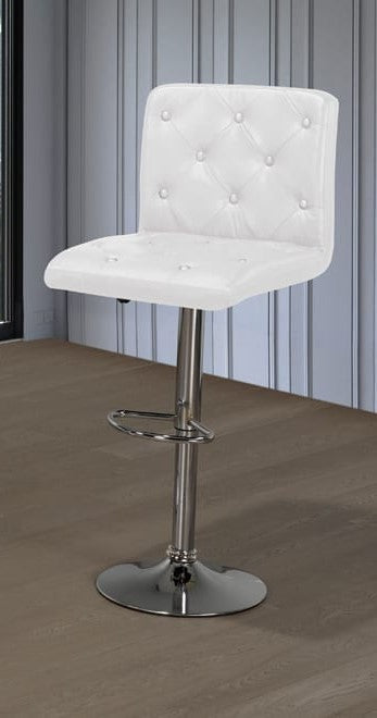 (3280 WHITE)- BUTTON TUFTED- LEATHER BAR STOOL- INVENTORY CLEARANCE