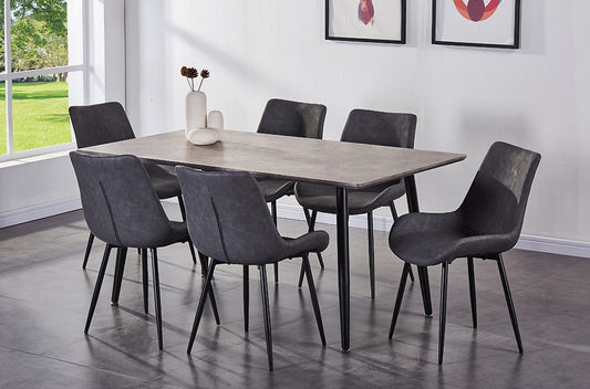 (3315- 280 GREY- 7)- WOOD DINING TABLE- WITH 6 CHAIRS