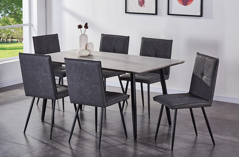 (3315- 282 GREY- 7)- WOOD DINING TABLE- WITH 6 CHAIRS