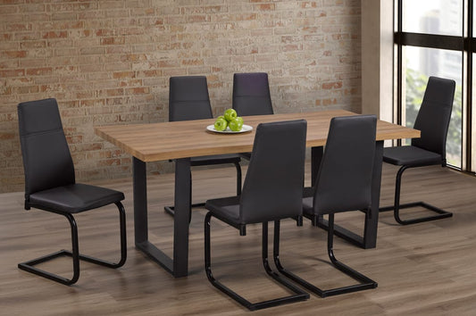 (3350- 210 BLACK- 7)- WOOD DINING TABLE- WITH 6 CHAIRS