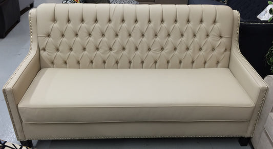 (3370B BEIGE- 1)- PU LEATHER- BUTTON TUFTED- CANADIAN MADE- SOFA- (DELIVERY AFTER 4 MONTHS)