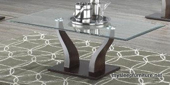 (3402W- 1)- GLASS- COFFEE TABLE- WITH WOOD LEGS