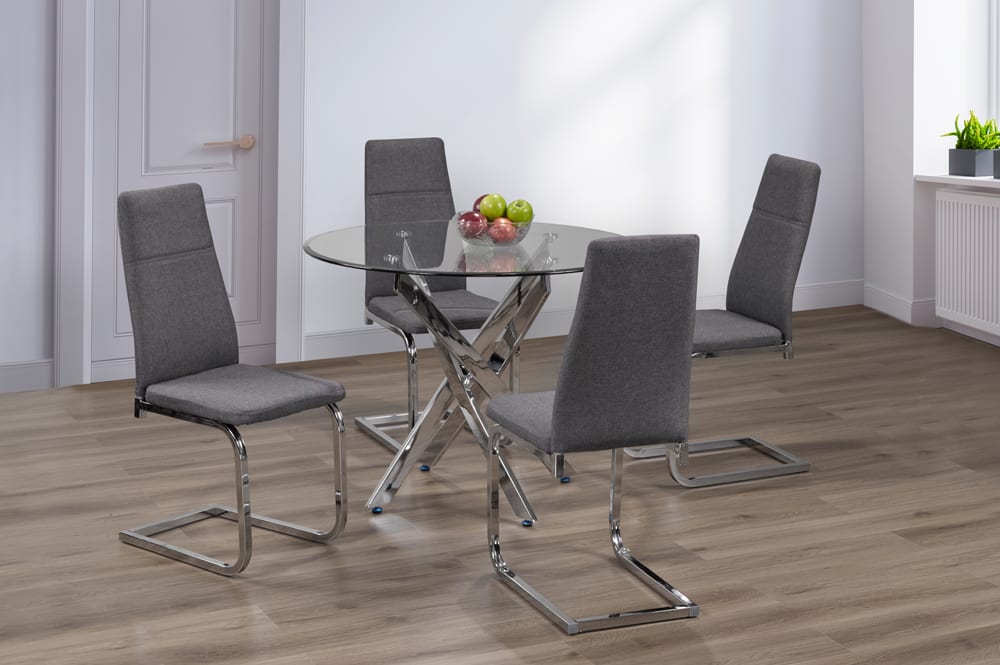 (3460- 210 GREY- 5)- GLASS DINING TABLE- WITH 4 CHAIRS