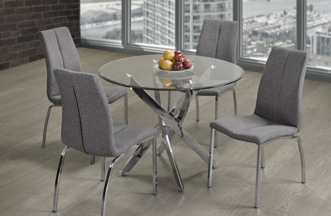(3460 GREY- 5)- GLASS DINING TABLE- WITH 4 CHAIRS