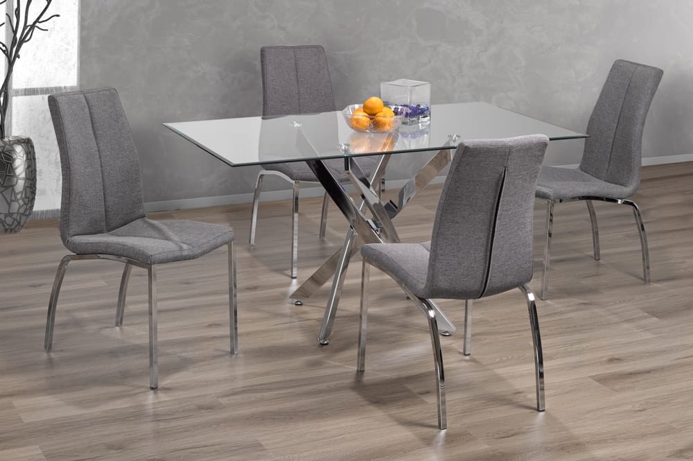 (3465- 3460 GREY- 5)- 55" LONG - GLASS DINING TABLE - WITH 4 CHAIRS