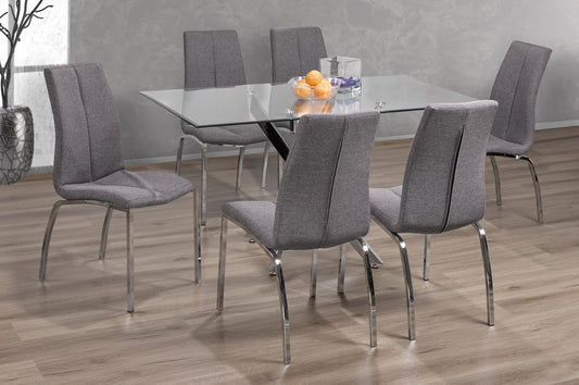 (3465- 3460 GREY- 7)- 55" LONG - GLASS DINING TABLE - WITH 6 CHAIRS