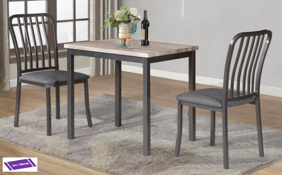 (3720 GREY- 3)- METAL- DINING TABLE- WITH 2 CHAIRS- out of stock until may 29, 2024