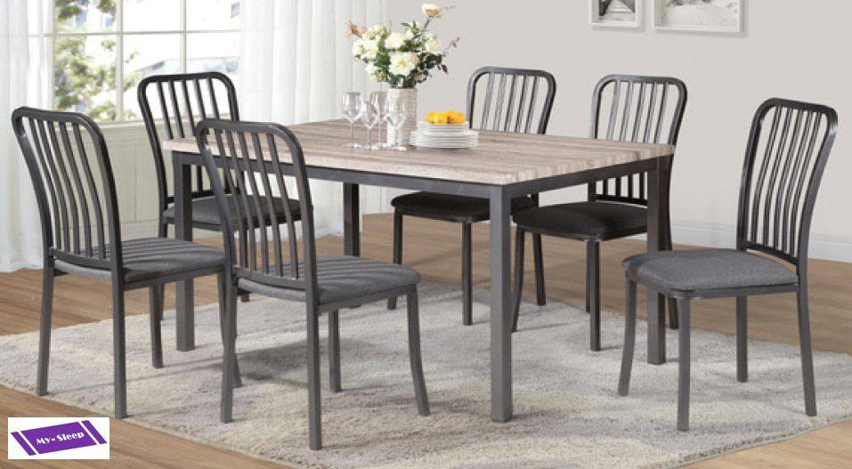 (3722- 3720 GREY- 7)- METAL- DINING TABLE WITH 6 CHAIRS