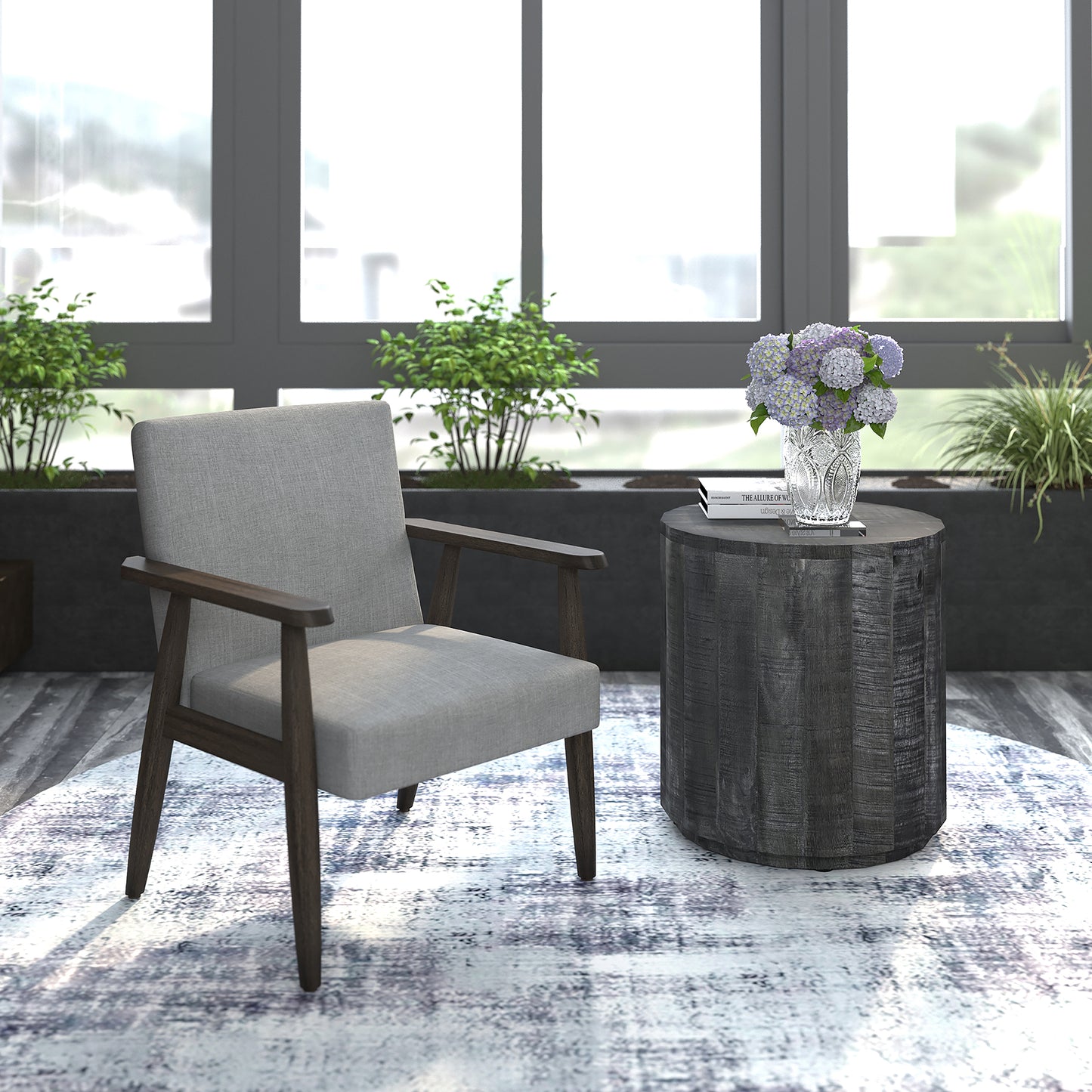 (HUXLY GREY)- FABRIC ACCENT CHAIR
