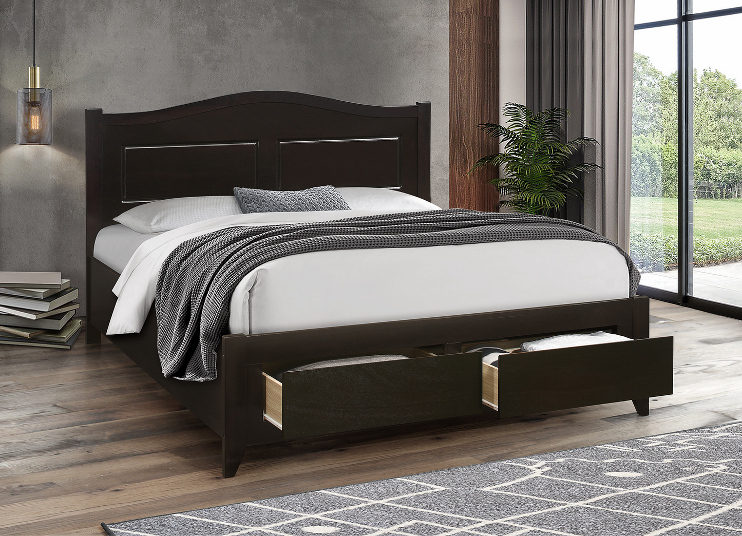 DOUBLE (FULL) SIZE- (422 ESPRESSO)- WOOD BED FRAME- WITH DRAWERS