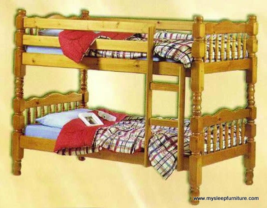 TWIN/ TWIN- (2601 OAK)- WOOD- 4" POSTS- BUNK BED- WITH SLATS