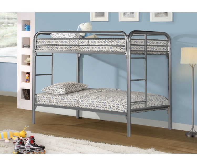 TWIN/ TWIN- (500 GREY)- METAL BUNK BED- WITH SLATTED PLATFORM