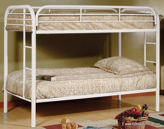 TWIN/ TWIN- (500 WHITE)- METAL BUNK BED- WITH SLATTED PLATFORM