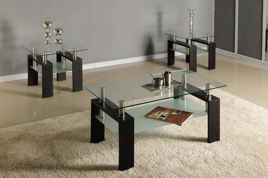 (5001 BLACK- 3)- GLASS COFFEE TABLE- WITH 2 SIDE TABLES