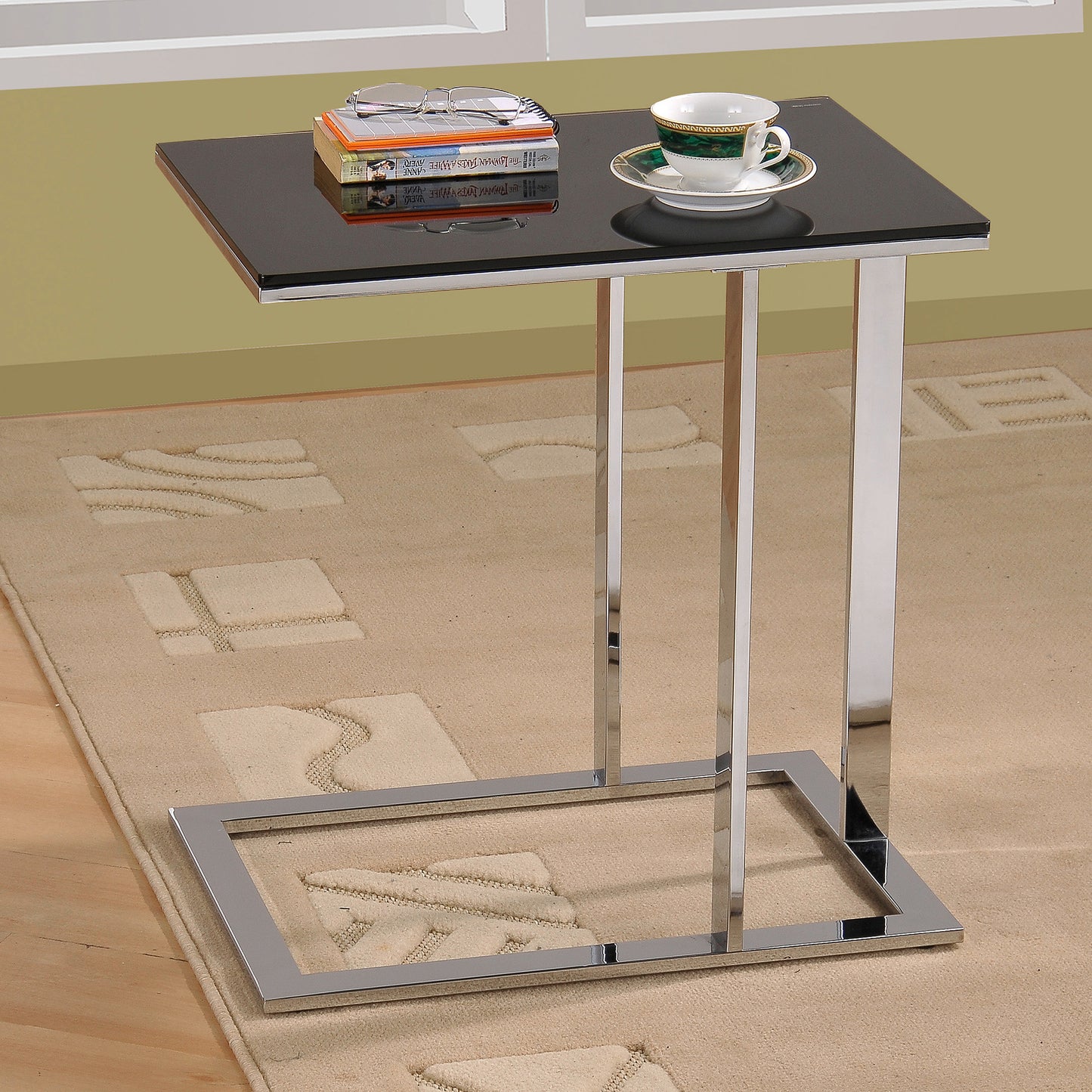 (MOD BLACK)- GLASS ACCENT TABLE