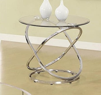 (5018 CHROME)- ROUND GLASS ACCENT SIDE TABLE