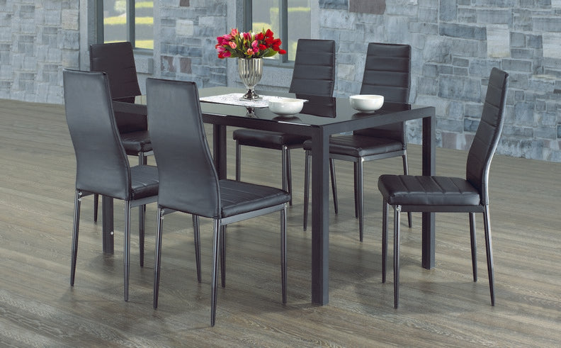 (5054 BLACK- 7)- GLASS - DINING TABLE - WITH 6 CHAIRS