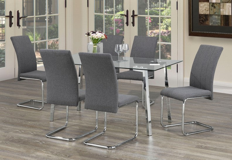 (5057- 1780 grey- 7)- 59" LONG - GLASS - DINING TABLE - WITH 6 CHAIRS