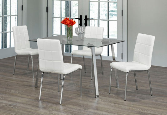 (5065- 1761 WHITE- 5)- GLASS- DINING TABLE- WITH 4 CHAIRS