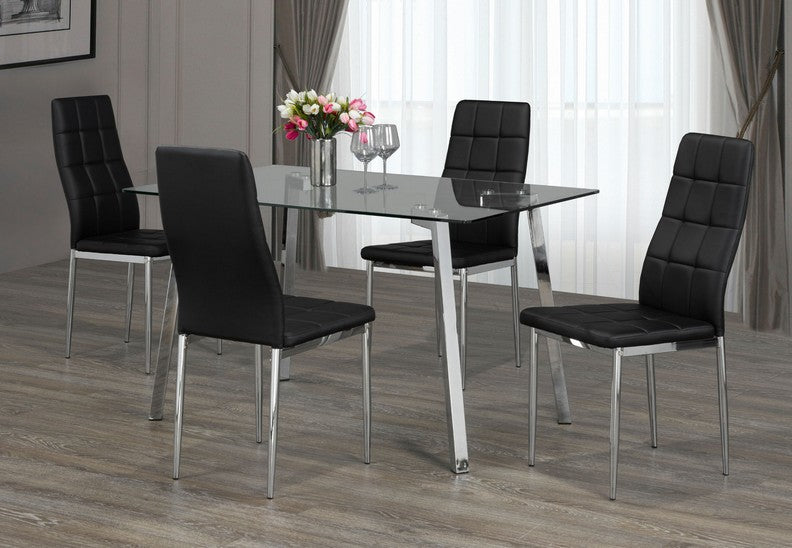 (5065- 1770 BLACK- 5)- GLASS- DINING TABLE- WITH 4 CHAIRS
