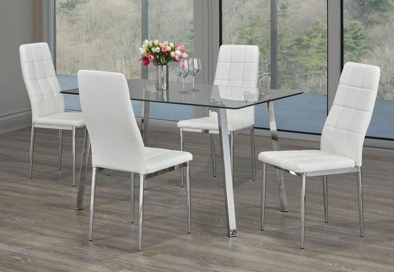 (5065- 1771 WHITE- 5)- GLASS DINING TABLE- WITH 4 CHAIRS